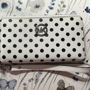 Michael Kors White and Black Polka Dot Wristlet